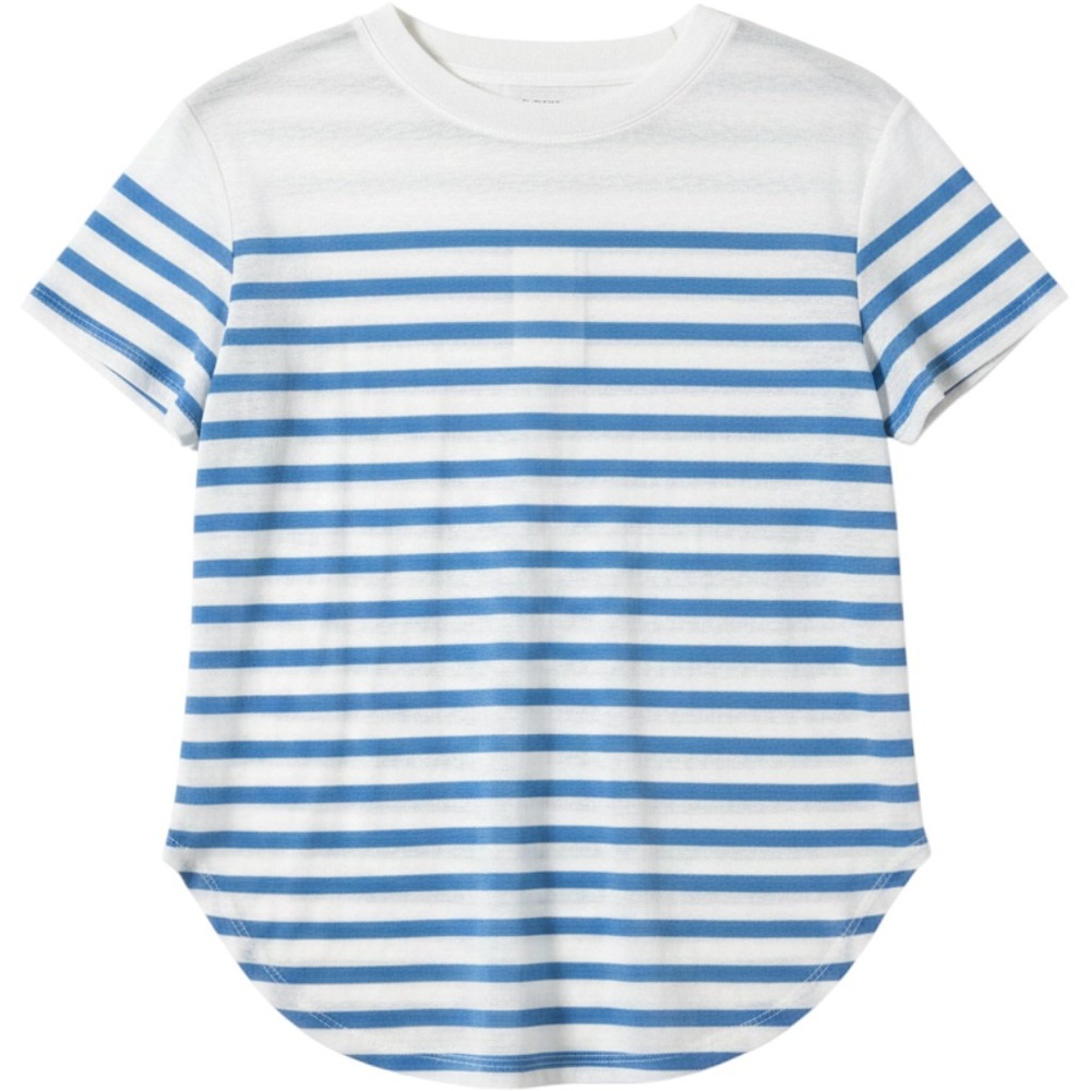 Lou & Grey Striped Short Sleeve T-Shirt Glossy Blue White Crew Neck Small NWT